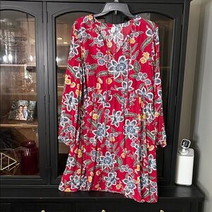 Old Navy Red Floral Long Sleeve Dress